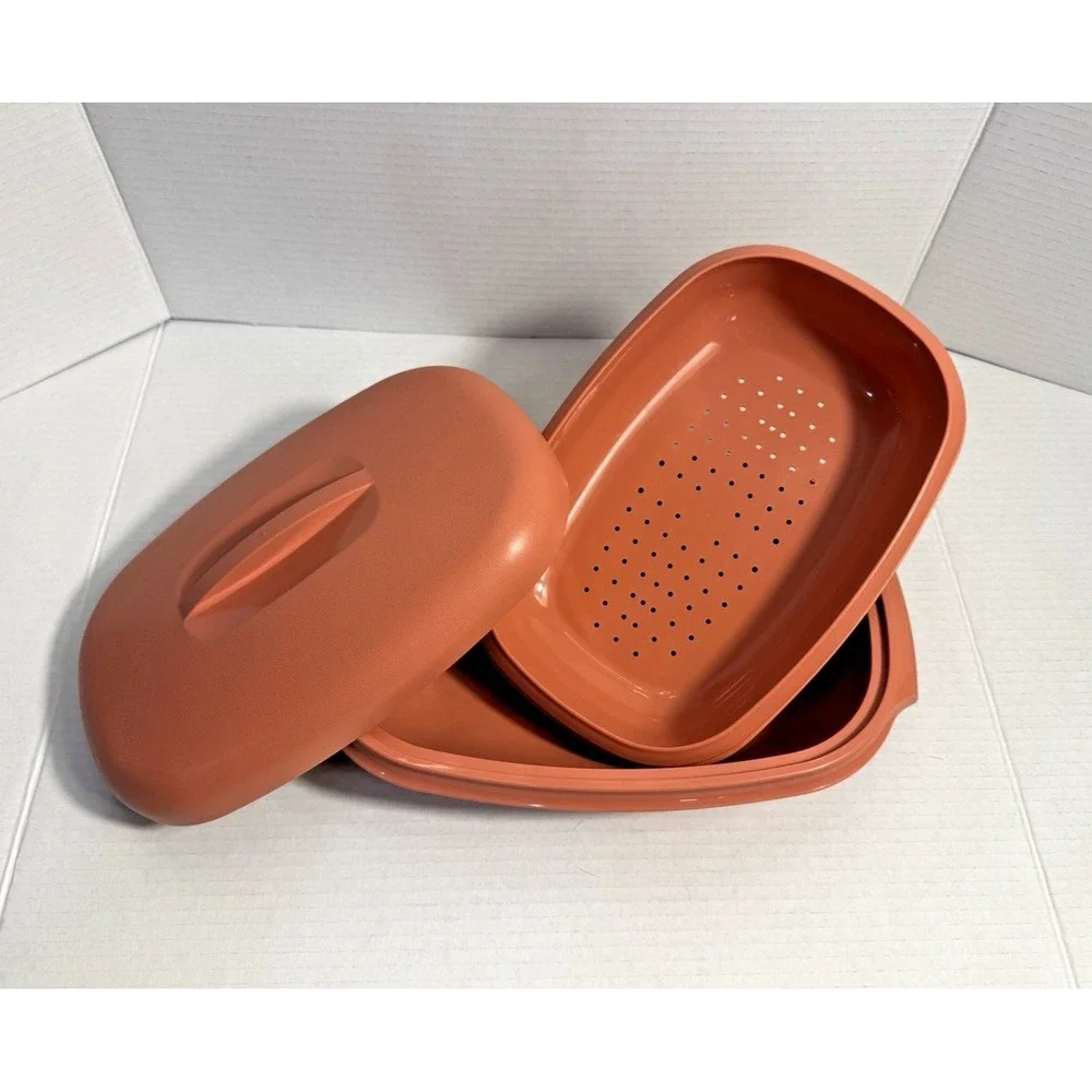 Tupperware Microwave Steamer 3pc Set 6 Cup 1.4L Rose Mauve Pink 1275-6 USA